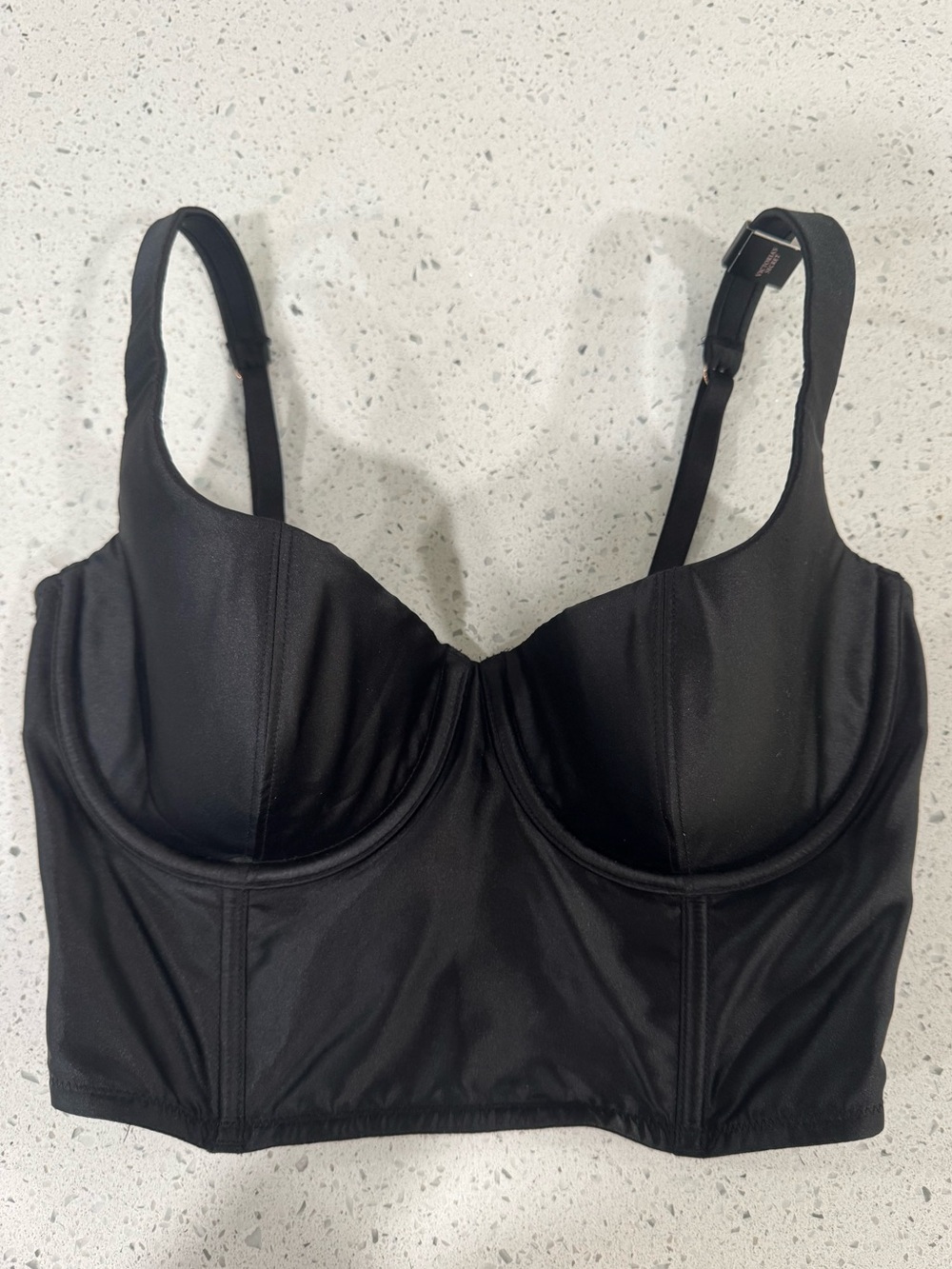 Victoria’s Secret Black Longline Lace Bustier Underwire Bra 34C Floral Lace
